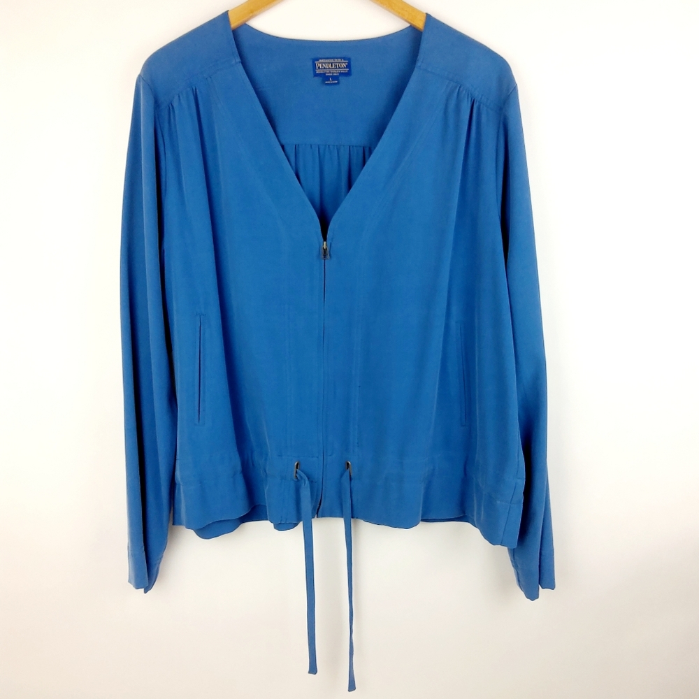 Pendleton Soft Blue Silk Top Size Large - image 6